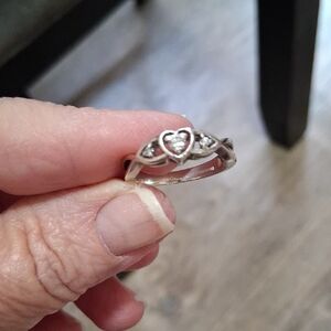 Sterling Silver Heart Accent Ring with Cubic Zirconia - Silver